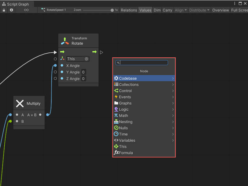 A view of the Graph Editor, with the fuzzy finder menu open